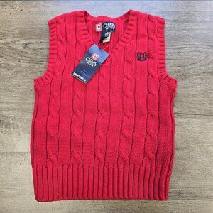 NWT Chaps V-Neck Sweater Vest Size 2/2T Cable Knit Logo Red Holiday Christmas